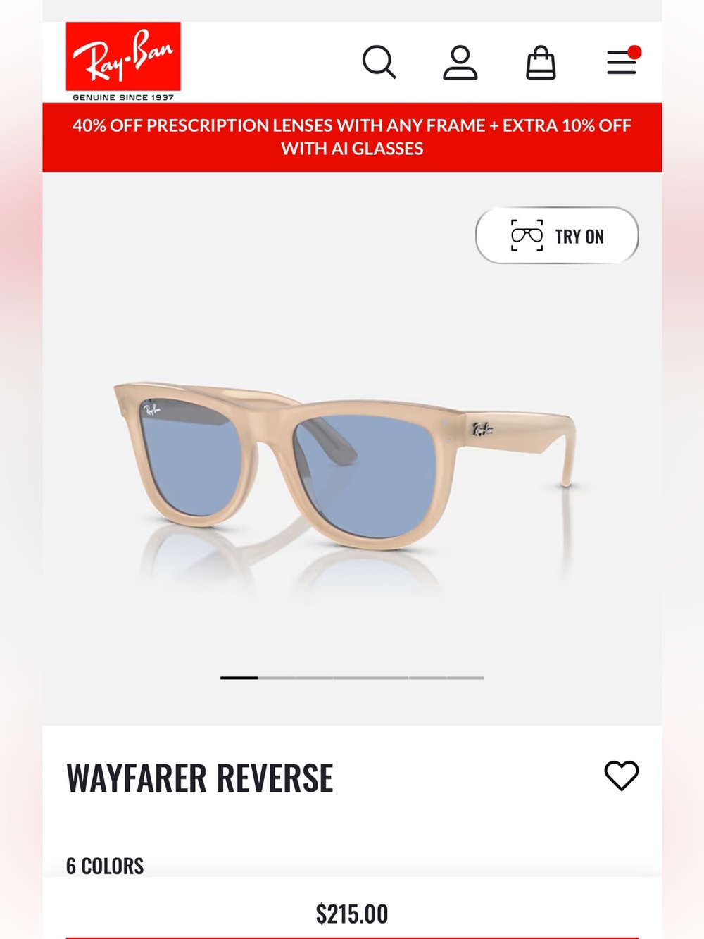 Ray-Ban Wayfarer Reverse Nude Frame Sunglasses with Blue Lenses